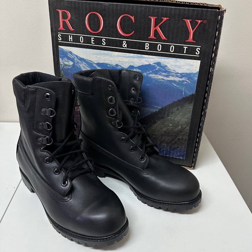Rocky RB800 Black Leather Duty Boots Womens 10 M Made in USA Oil Resistant Lug